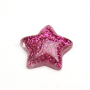 Resin Cabochons, with Glitter Powder, Star, Camellia, 16x16.5~17x5~6mm(CRES-Q196-27D)