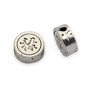 Carved Brass Flat Round Beads, Nickel Free, Antique Silver, 9x4mm, Hole: 2mm(KK-J187-11AS-NF)