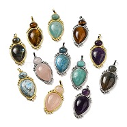 Natural Mixed Stone Pendants, Teardrop Charms with Rack Plating Platinum & Golden Plated Brass Findings, Cadmium Free & Lead Free, 43.5x22x7.8mm, Hole: 3.2x5.3mm(G-C096-04G)