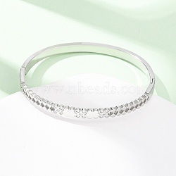 304 Stainless Steel Micro Pave Cubic Zirconia Hinged Bangles for Women, Stainless Steel Color, Inner Diameter: 2-3/8x1-7/8 inch(5.9x4.8cm)(BJEW-Z146-03P)
