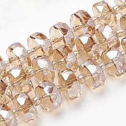 Electroplat Glass Beads Strands, Rainbow Plated, Faceted, Rondelle, PeachPuff, 10x6.5mm, Hole: 1.2mm, about 60pcs/strand, 18.9 inch(EGLA-Q092-10mm-D09)