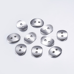 304 Stainless Steel Buttons, 2-Hole, Oval, Stainless Steel Color, 14x10.5x1mm, Hole: 2mm(X-STAS-L198-04P)