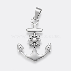 304 Stainless Steel Pendants, Anchor with Helm, Antique Silver, 38.5x29x3.5mm, Hole: 5x10mm(STAS-F158-10AS)