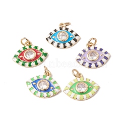 Eco-Friendly Rack Plating Brass Micro Pave Cubic Zirconia Pendants, with Enamel, Long-Lasting Plated, Lead Free & Cadmium Free, Real 18K Gold Plated, Horse Eye, Mixed Color, 11.5x13.5x2.5mm, Hole: 2.5mm(KK-F835-09-G)