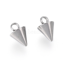 304 Stainless Steel Pendants, Spike/Cone, Stainless Steel Color, 8.5x6mm, Hole: 2mm(X-STAS-G214-47P-03)