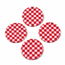 Opaque Cellulose Acetate(Resin) Pendants, Flat Round with Grid Pattern, Red, 27.5x27.5x2.5mm, Hole: 1.4mm(KY-Q057-002B-A02)