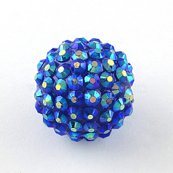 AB-Color Resin Rhinestone Beads, with Acrylic Round Beads Inside, for Bubblegum Jewelry, Blue, 12x10mm, Hole: 2~2.5mm(RESI-S315-10x12-17)