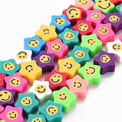Handmade Polymer Clay Beads Strands, for DIY Jewelry Crafts Supplies, Star with Smile, Mixed Color, 9x9x4mm, Hole: 1.4mm, about 40pcs/strand, 12.99 inch(33cm)(CLAY-N008-016)