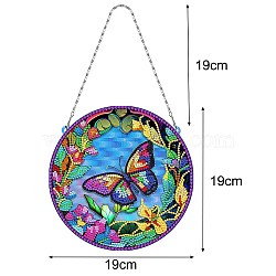 DIY Diamond Painting Hanging Pendants Decoration Kits, Including PET Big Pendants, Resin Rhinestones Bag, Diamond Sticky Pen, Tray Plate and Glue Clay, Flat Round, Butterfly, 380mm, Pendant: 190mm(PW-WG8D040-09)