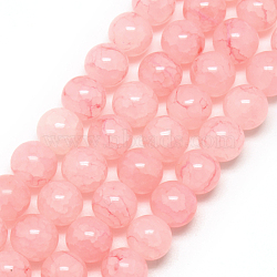 Baking Painted Crackle Glass Bead Strands, Round, Pink, 8mm, Hole: 1.3~1.6mm, about 100pcs/strand, 31.4 inch(DGLA-Q023-8mm-YS50)