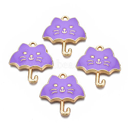 Rack Plating Alloy Enamel Pendants, Cadmium Free & Nickel Free & Lead Free, Umbrella, Medium Purple, 24x23x3mm, Hole: 1.5mm(ENAM-T011-191C)