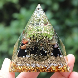 Orgonite Pyramid Resin Energy Generators, Reiki Natural Quartz Crystal and Natural Obsidian Chips Inside for Home Office Desk Decoration, Tree of Life, 60mm(PW-WG29206-01)