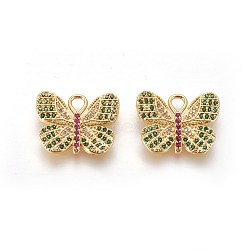 Brass Micro Pave Cubic Zirconia Pendants, Butterfly, Colorful, Golden, 14x17x2mm, Hole: 3x2mm(ZIRC-L075-16A-G)