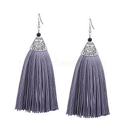 Dangling Tassel Earrings, with Alloy Finding, Antique Silver, Gray, 110x40mm(EJEW-P109-J03)