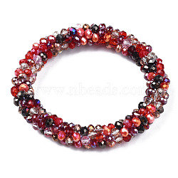 Glass Beaded Crochet Stretch Bracelet, Fashion Nepal Bracelet for Women, FireBrick, Inner Diameter: 1-7/8 inch(4.7cm)(BJEW-T016-09E)