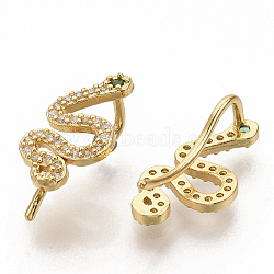 Brass Micro Pave Clear Cubic Zirconia Earrings, Snake, Real 16K Gold Plated, 15.5x8.5mm, Pin: 1mm(EJEW-S208-056)