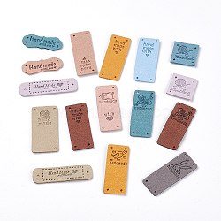 Imitation Handmade Leather Labels, Embossed Tag, with Holes, for DIY Jeans, Bags, Shoes, Hat Accessories, Mixed Shapes, Mixed Color, 25~57x15~25x1.5mm, Hole: 1.8mm(DIY-XCP0001-87)