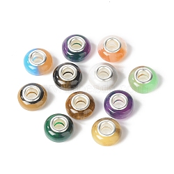 Rondelle Resin European Beads, Large Hole Beads, Imitation Stones, with Silver Tone Brass Double Cores, Mixed Color, 13.5x8mm, Hole: 5mm(RPDL-A001-02)