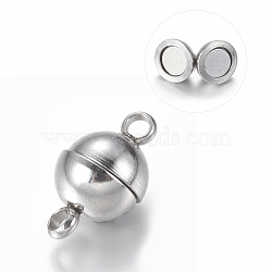 304 Stainless Steel Magnetic Clasps with Loops, Ion Plating (IP), Round, Stainless Steel Color, 11.5x6mm, Hole: 1.6mm(STAS-XCP0001-75P)