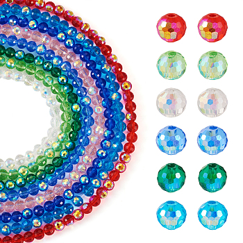 Pandahall 8 Strands 8 Colors Transparent Electroplate Glass Beads Strands, Faceted, Half AB Color Plated, Round, Mixed Color, 6x5mm, Hole: 1mm, about 95~100pcs/strand, 20.47~21.34 inch(52~54.2cm), 1 strand/color