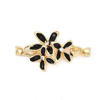 Brass Micro Pave Clear Cubic Zirconia Fold Over Clasps, with Enamel, Flower, Real 18K Gold Plated, 45x25mm