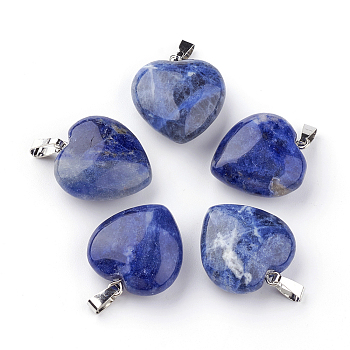 Natural Sodalite Pendants, with Platinum Tone Alloy Findings, Heart, 22~23x20~21x9~10mm, Hole: 2.5x5.5mm