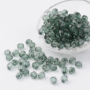 Transparent Acrylic Beads, Clear Faceted Round, Azure, 6mm, Hole: 1.5mm