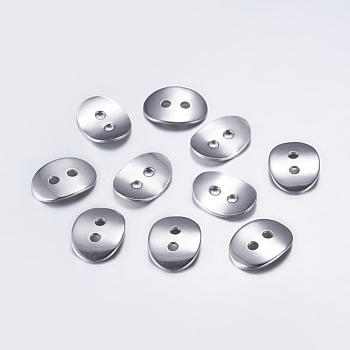 304 Stainless Steel Buttons, 2-Hole, Oval, Stainless Steel Color, 14x10.5x1mm, Hole: 2mm