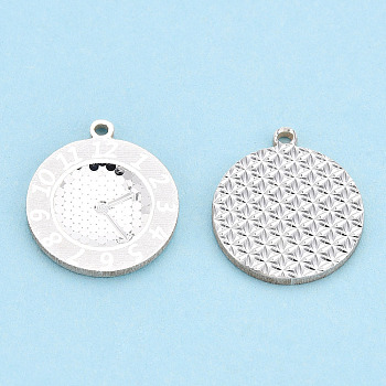 925 Sterling Silver Charms, Clock, Silver, 14x12x1mm, Hole: 1mm