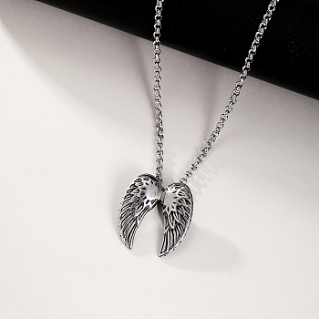 Stainless Steel Halloween Retro Angel Wing Hip Hop Necklace, Antique Silver & Stainless Steel Color, 23.62 inch(60cm)