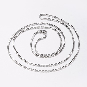 201 Stainless Steel Box Chain Necklaces, with Lobster Claw Clasp, Stainless Steel Color, 29.5 inch(75cm), 2mm