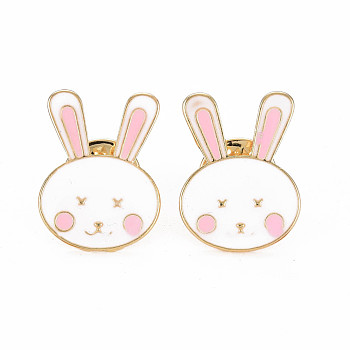 Rabbit Enamel Pin, Animal Alloy Brooch for Backpack Clothes, Cadmium Free & Lead Free, Light Gold, Pink, 22.5x17x11mm, Pin: 1mm
