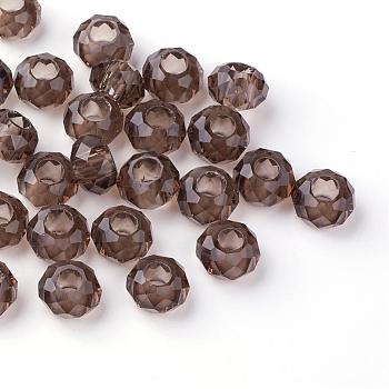 Glass European Beads, Large Hole Beads, No Metal Core, Rondelle, Dark Gray, 14x8mm, Hole: 5mm