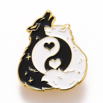 Double Wolf and Great Harmony Enamel Pin, Animal Alloy Badge for Backpack Clothes, Golden, Black, 30x25x1.5mm, Pin: 1.2mm