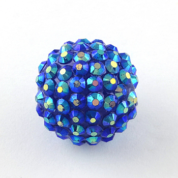AB-Color Resin Rhinestone Beads, with Acrylic Round Beads Inside, for Bubblegum Jewelry, Blue, 12x10mm, Hole: 2~2.5mm