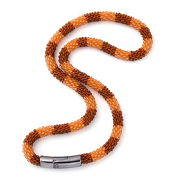 Glass Crochet Beaded Necklace, Fashion Nepal Necklace with Alloy Magnetic Clasps, Sandy Brown, 17.87 inch(45.4cm)
