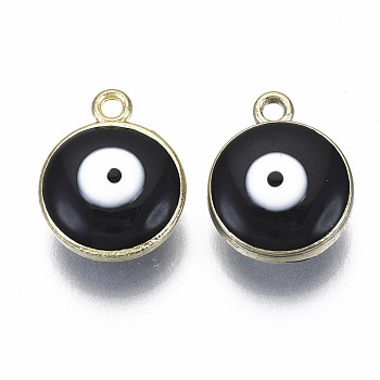 Alloy Pendants, with Enamel, Flat Round with Evil Eye, Black, 18x14.5x8mm, Hole: 1.8mm