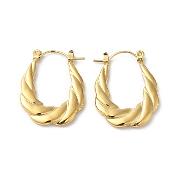 Rack Plating 304 Stainless Hoop Earrings, Twist Rope Shape, Real 18K Gold Plated, 25x20x3mm