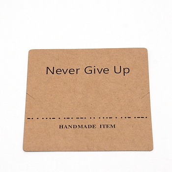 Paper Necklace Display Cards, Square, Never Give Up, Word, 8x8x0.04cm