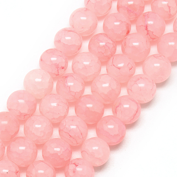Baking Painted Crackle Glass Bead Strands, Round, Pink, 8mm, Hole: 1.3~1.6mm, about 100pcs/strand, 31.4 inch