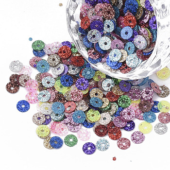 Ornament Accessories, PVC Plastic Paillette/Sequins Beads, with Glitter Powder, Flat Round, Mixed Color, 4.5x0.4mm, Hole: 1mm, about 950pcs/bag