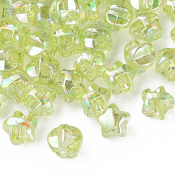 1-Hole Transparent Acrylic Buttons, AB Color Plated, Star, Yellow Green, 13.5x14x11.5mm, Hole: 2.5mm, about 460pcs/500g