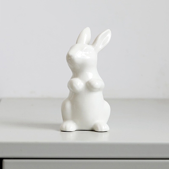 Easter Theme Ceramic Rabbit Figurines, for Home Office Desktop Decoration, White, 50x100mm