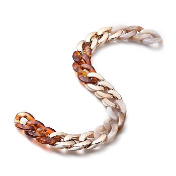 Handmade Curb Chains, Twisted Chain, with Acrylic Linking Rings and CCB Plastic Linking Rings, Rose Gold, Colorful, Link: 30x21x6mm, about 39.37 inch(1m)/strand