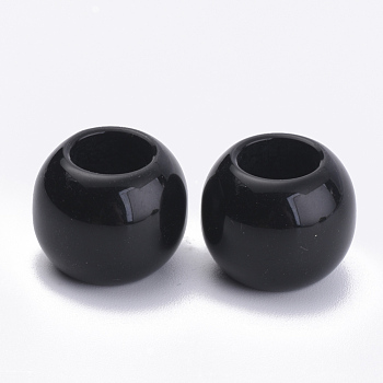 Opaque Acrylic Beads, Large Hole Beads, Round, Black, 8x6.5mm, Hole: 3.5mm, about 2620pcs/500g