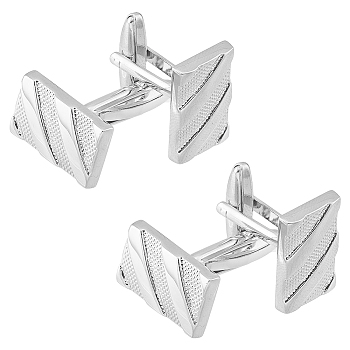 HOBBIESAY Brass Cufflinks for Men's Shirt, Rectangle with Twill Pattern, Platinum, 12.5x20.5x22.5mm, Hole: 3~3.5x6~13mm, 2 pairs/box