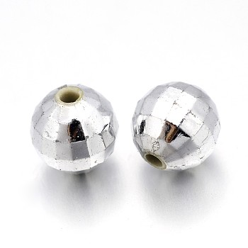 Faceted Acrylic Beads, Round, Silver Color Plated, about 8mm wide, 8mm long, hole: 1.5mm, about 1600pcs/500g