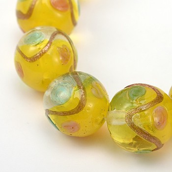 Round Shaped Handmade Gold Sand Bumpy Lampwork Beads, Yellow, 12mm, Hole: 2mm