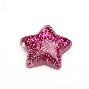 Resin Cabochons, with Glitter Powder, Star, Camellia, 16x16.5~17x5~6mm