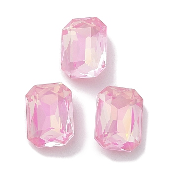 Glass Rhinestone Cabochons, Point Back & Back Plated, Faceted, Rectangle, Light Rose, 10x14x5mm